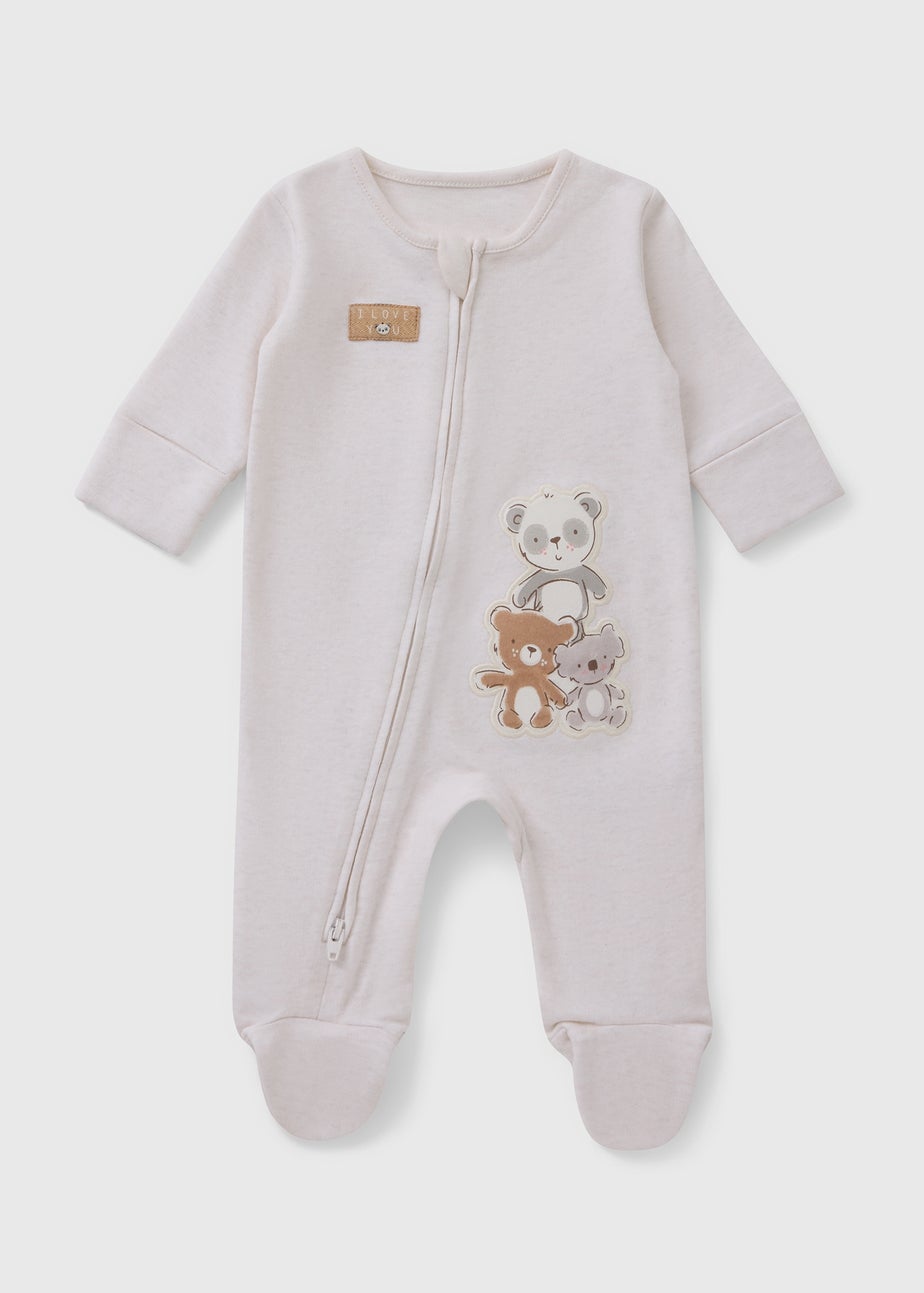 Neutral Bear Zip Sleepsuit (Newborn-12mths)