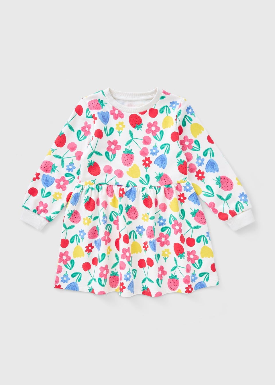 Girls Cream Floral Sweater Dress (1-7yrs)