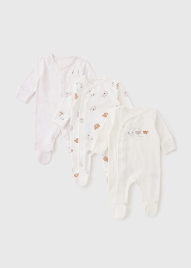 3 Pack White Bear Layette Sleepsuits (Newborn-12mths)