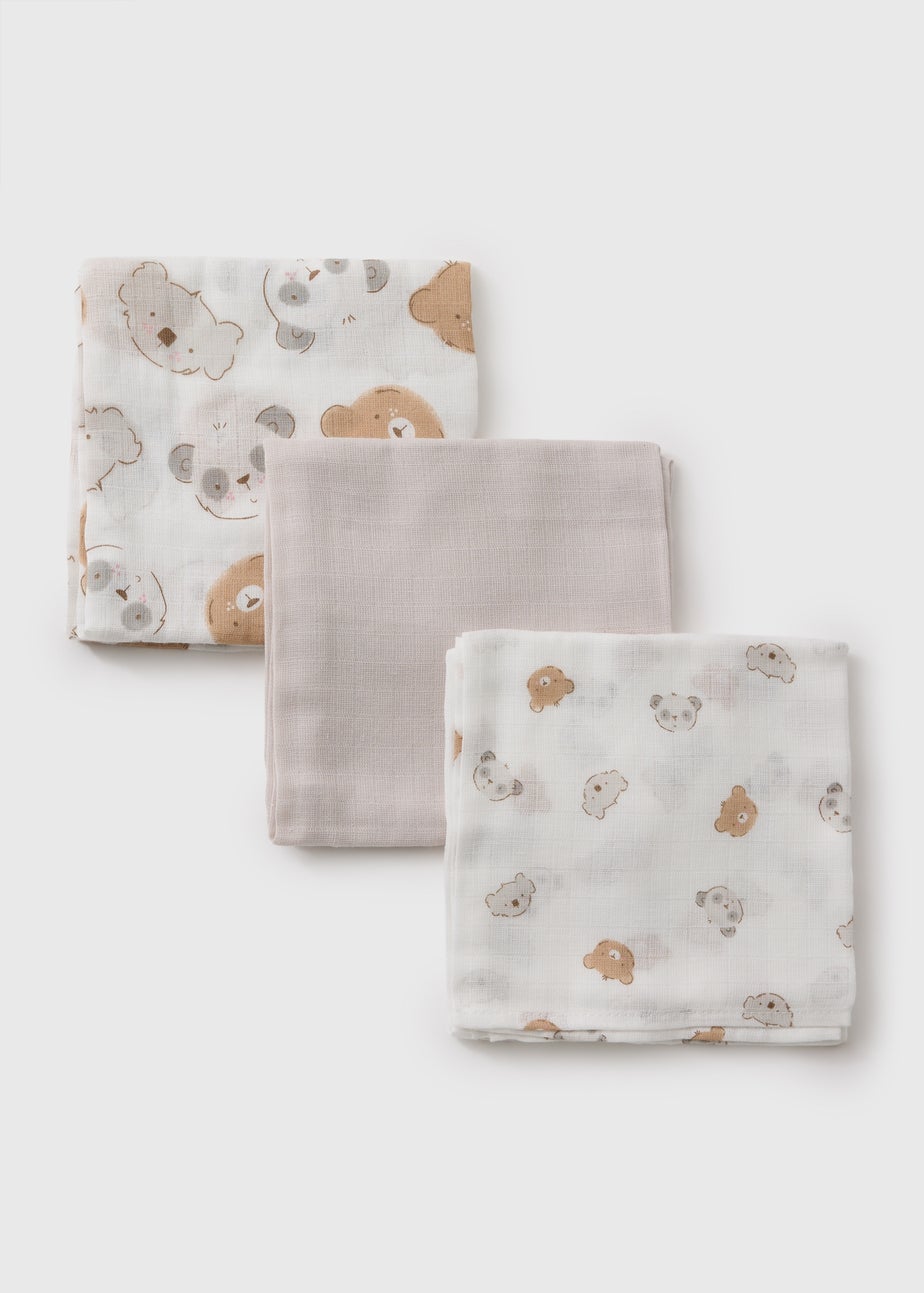 Baby Grey Bear Muslin Cloths