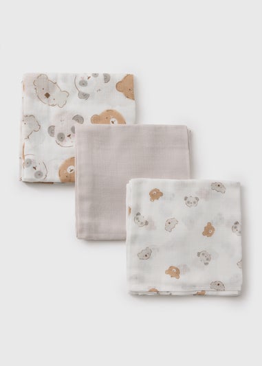 Baby Grey Bear Muslin Cloths