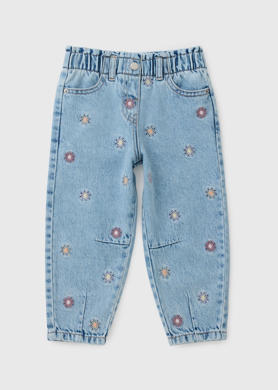 Girls Lightwash Floral Barrel Jeans (1-7yrs)