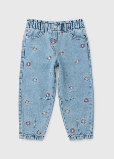 Girls Lightwash Floral Barrel Jeans (1-7yrs)
