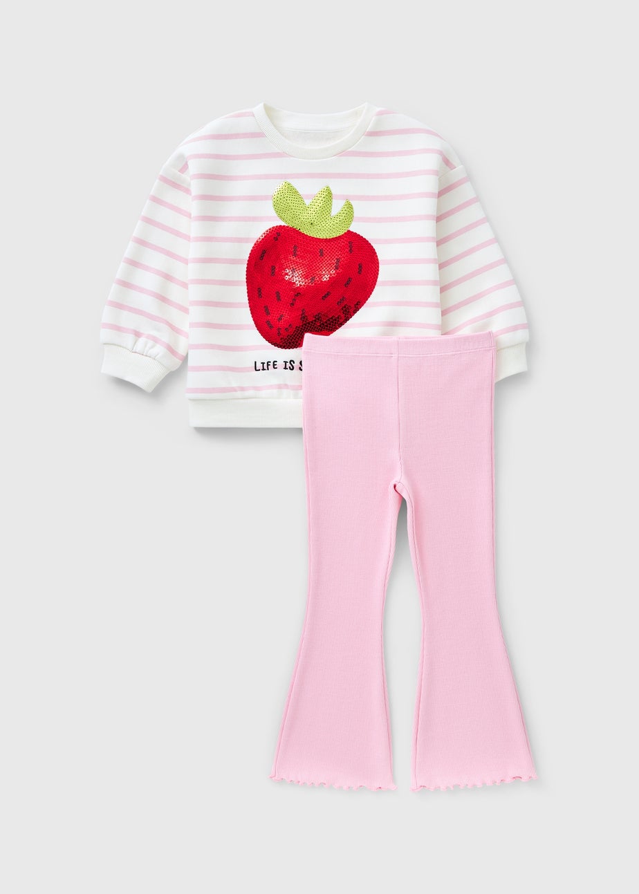 Girls Pink Strawberry Sequin & Flare Set (1-7yrs)