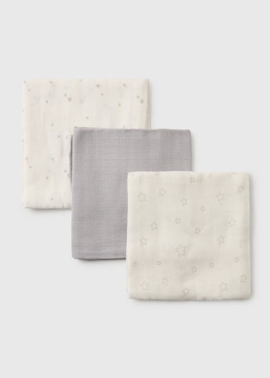 3 Pack Baby Grey Star Muslin Cloths