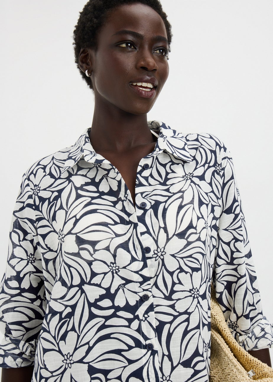 Navy Tropical Floral Beach Shirt