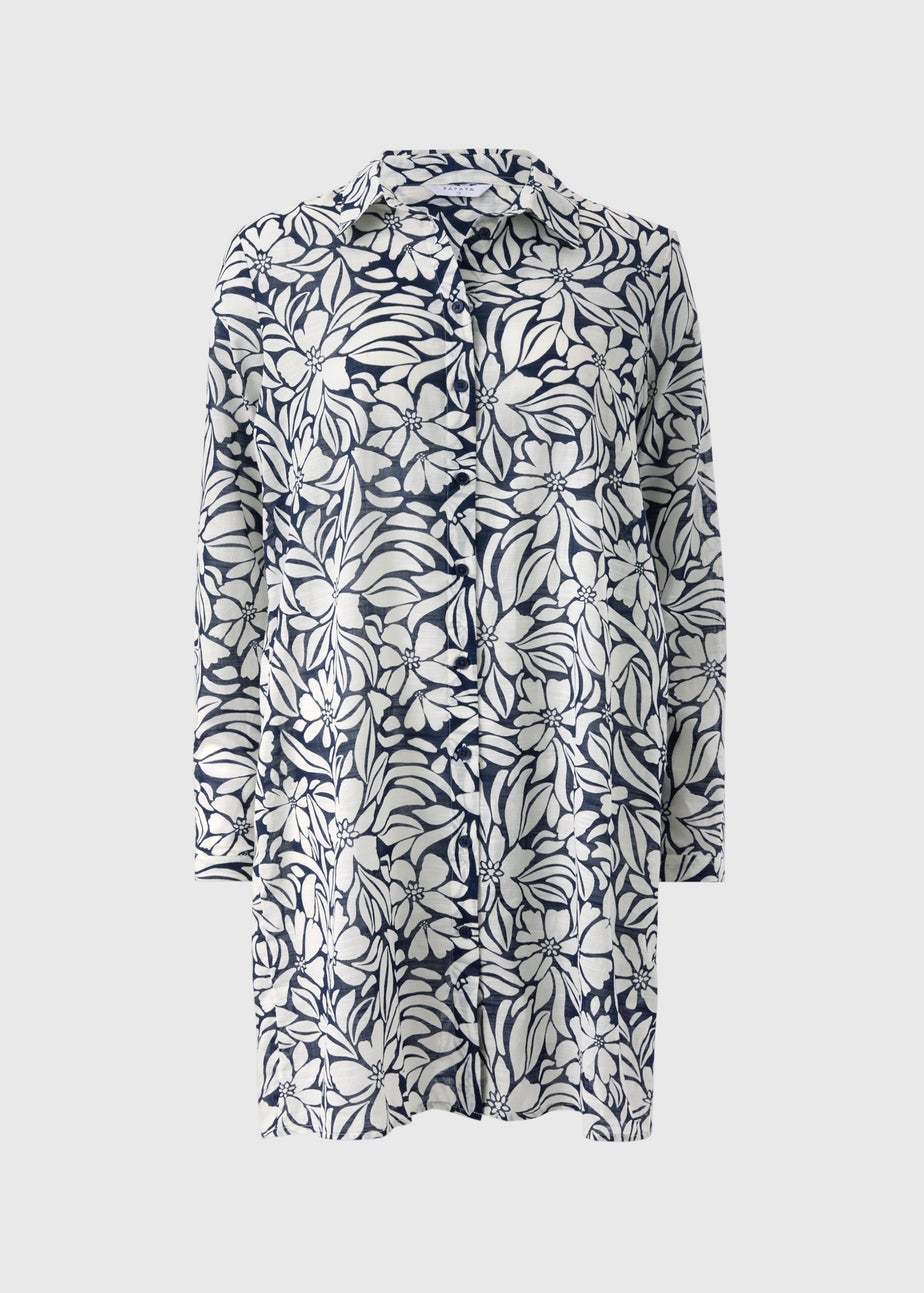 Navy Tropical Floral Beach Shirt