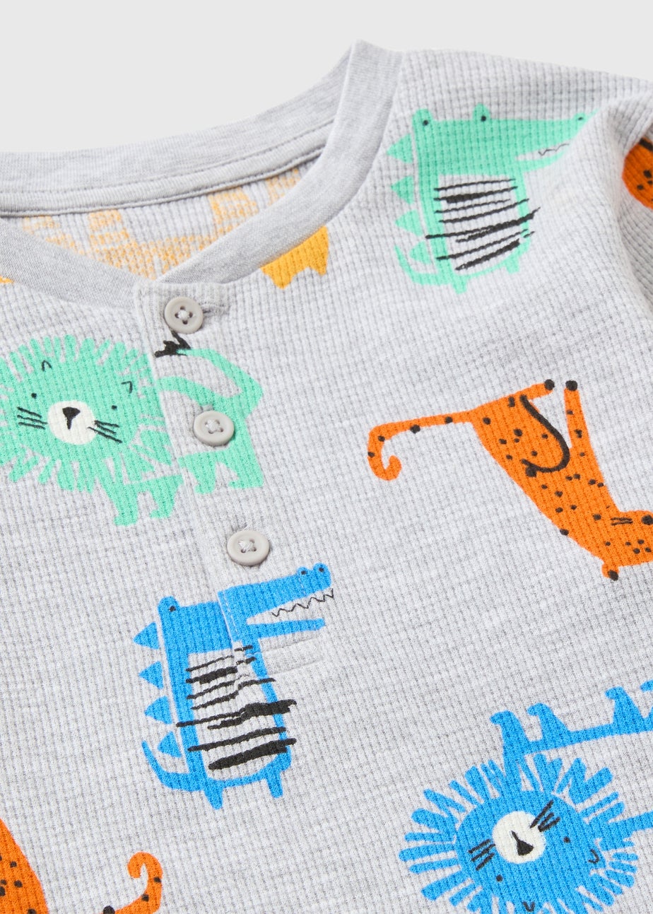 Boys Grey Animal Waffle Pyjama Set (1-7yrs)