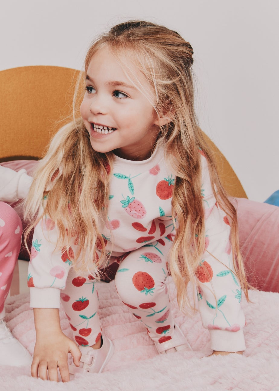 Girls Pink Strawberry Cherry Sweatshirt (1-7yrs)