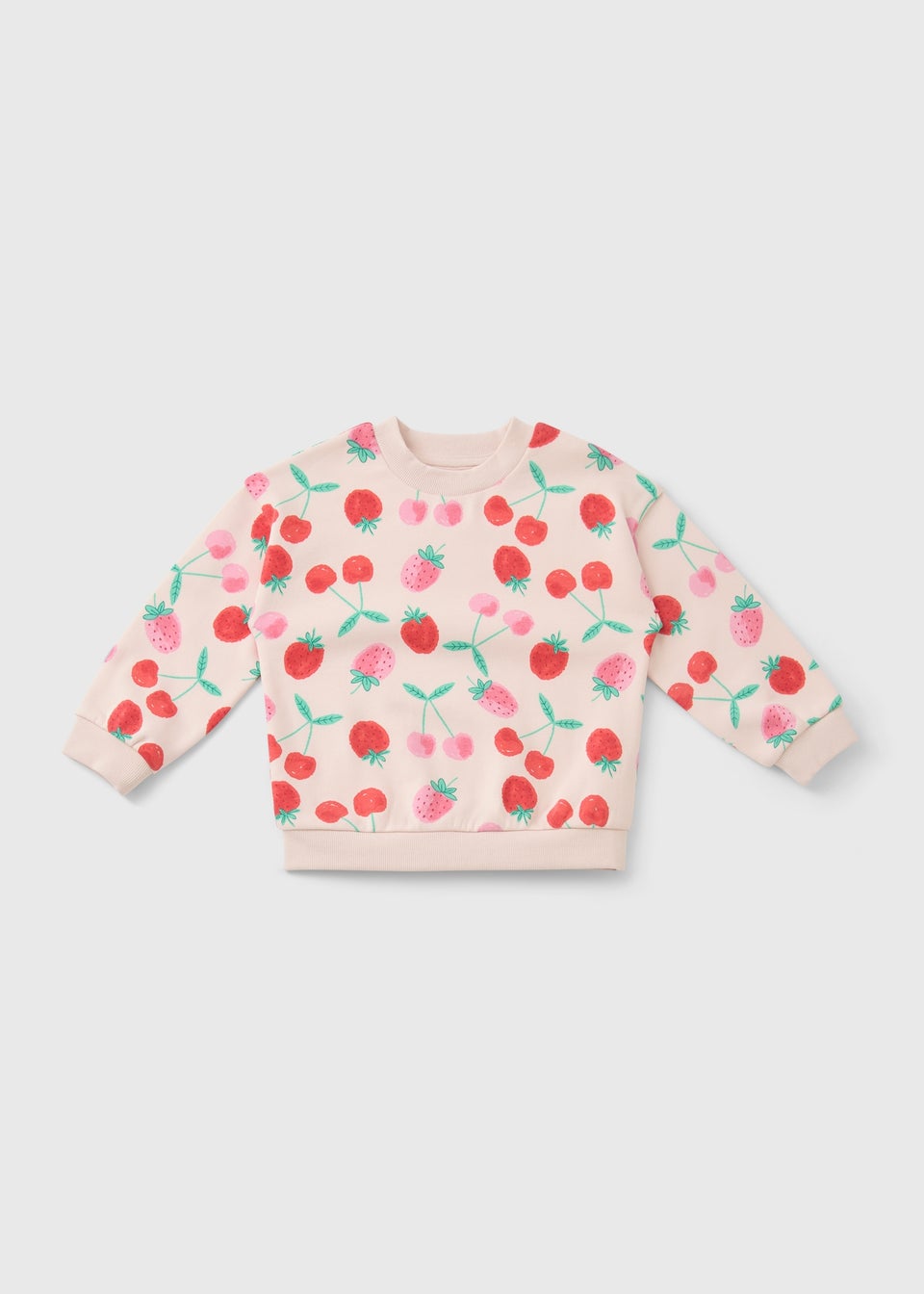 Girls Pink Strawberry Cherry Sweatshirt (1-7yrs)