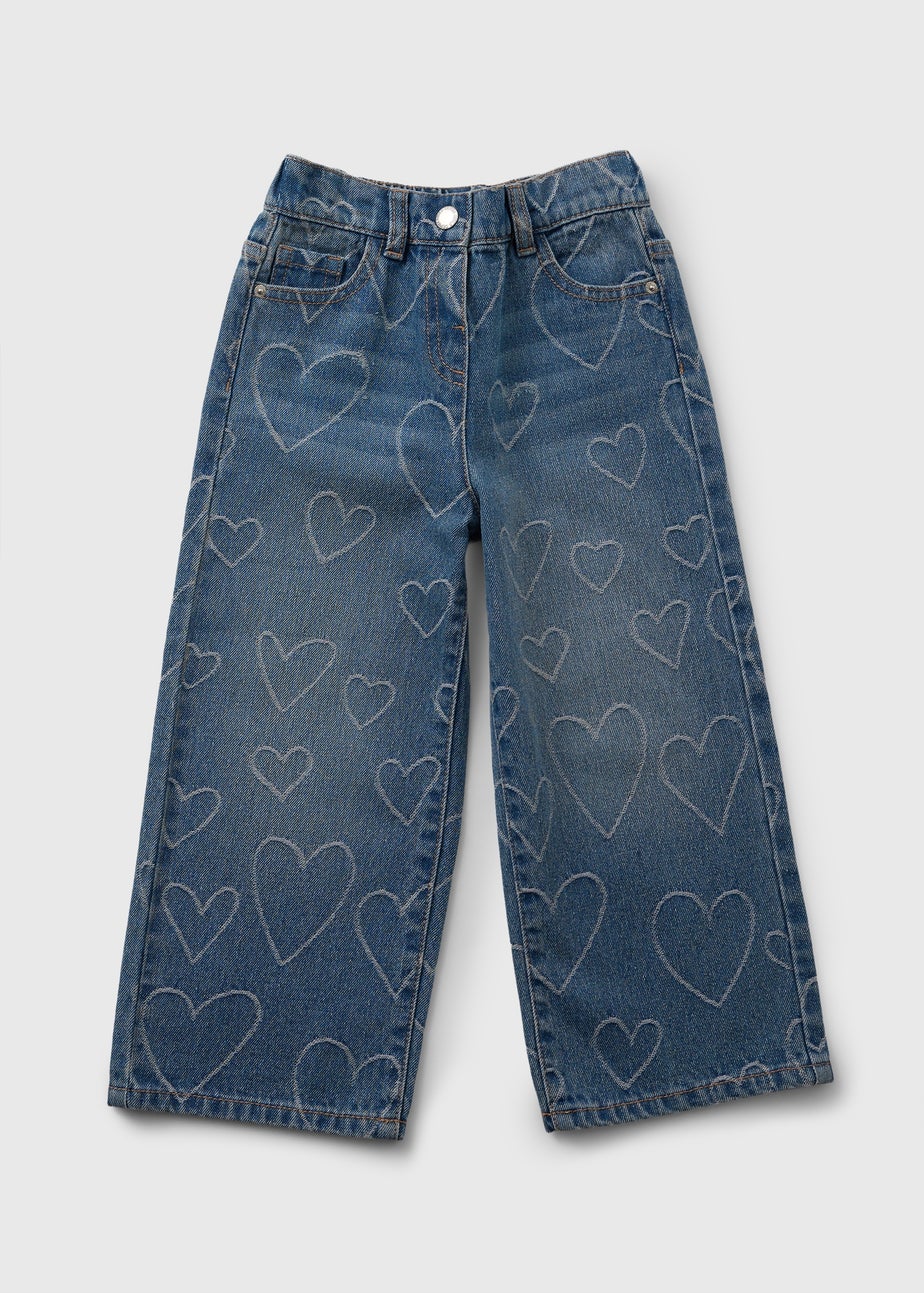 Girls Lightwash Heart Wide Leg Jeans (1-7yrs)