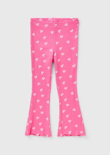 Girls Pink Heart Flare Leggings (1-7yrs)