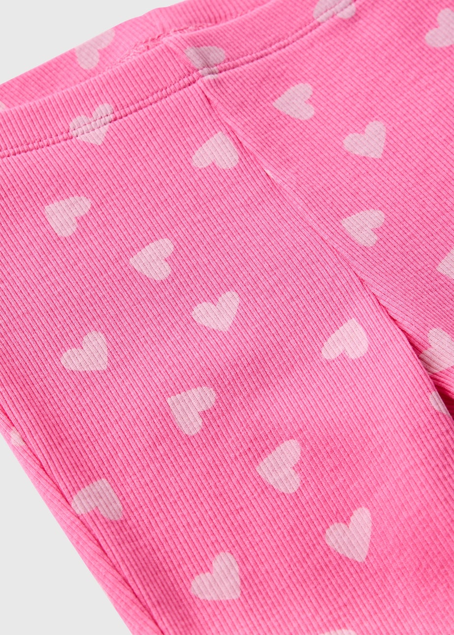 Girls Pink Heart Flare Leggings (1-7yrs)