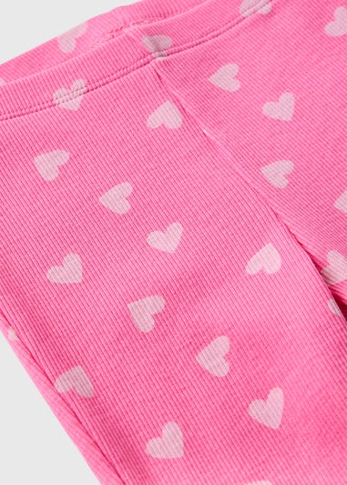 Girls Pink Heart Flare Leggings (1-7yrs)
