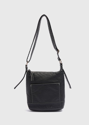 Black Faux Leather Messenger Bag