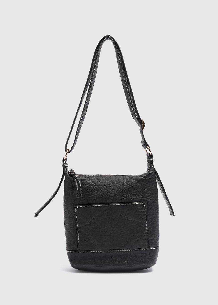 Black Faux Leather Messenger Bag