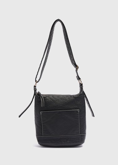 Black Faux Leather Messenger Bag