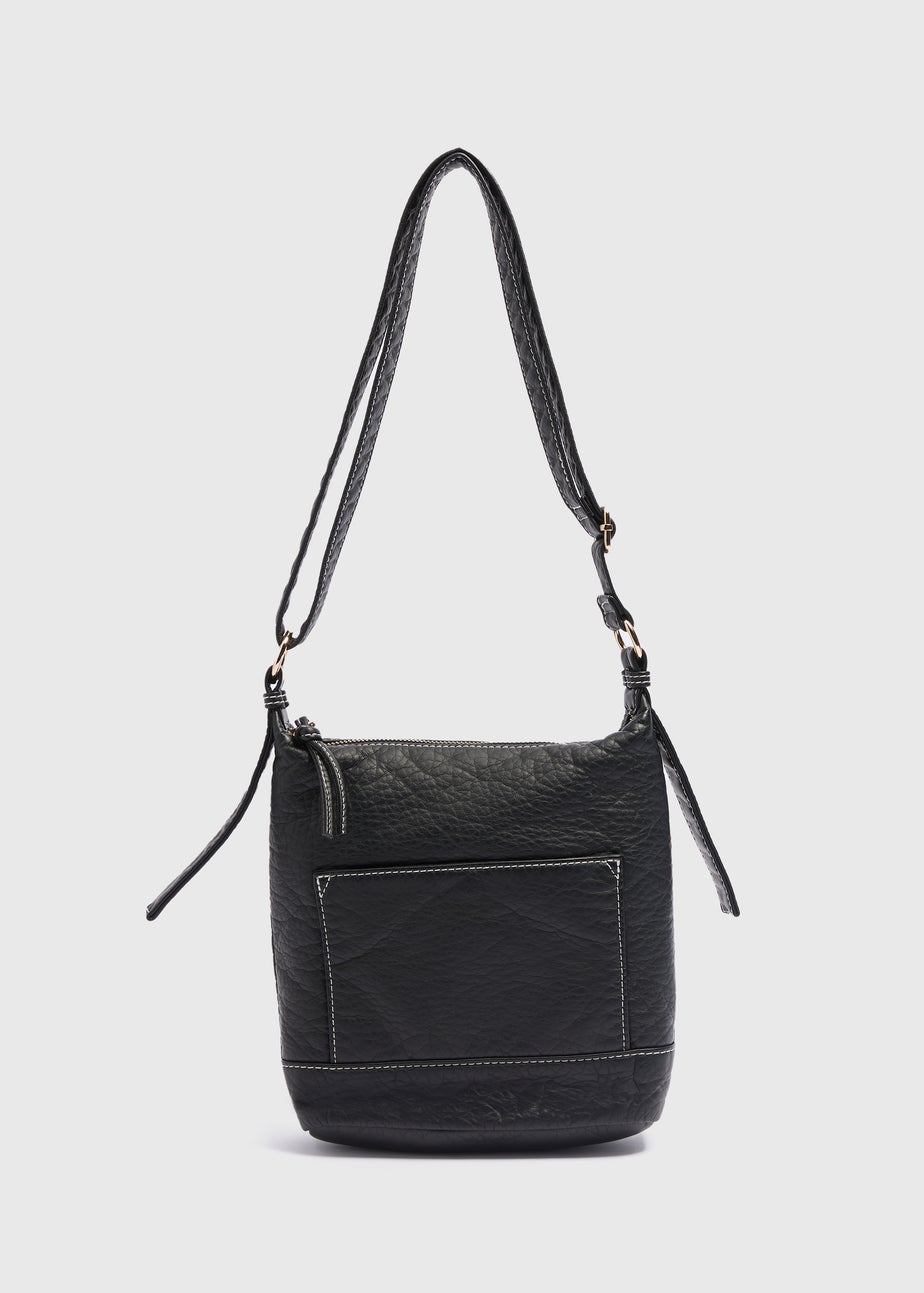 Black Faux Leather Messenger Bag