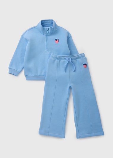 Girls Blue Strawberry Fleece & Jogging Bottom Set (1-7yrs)