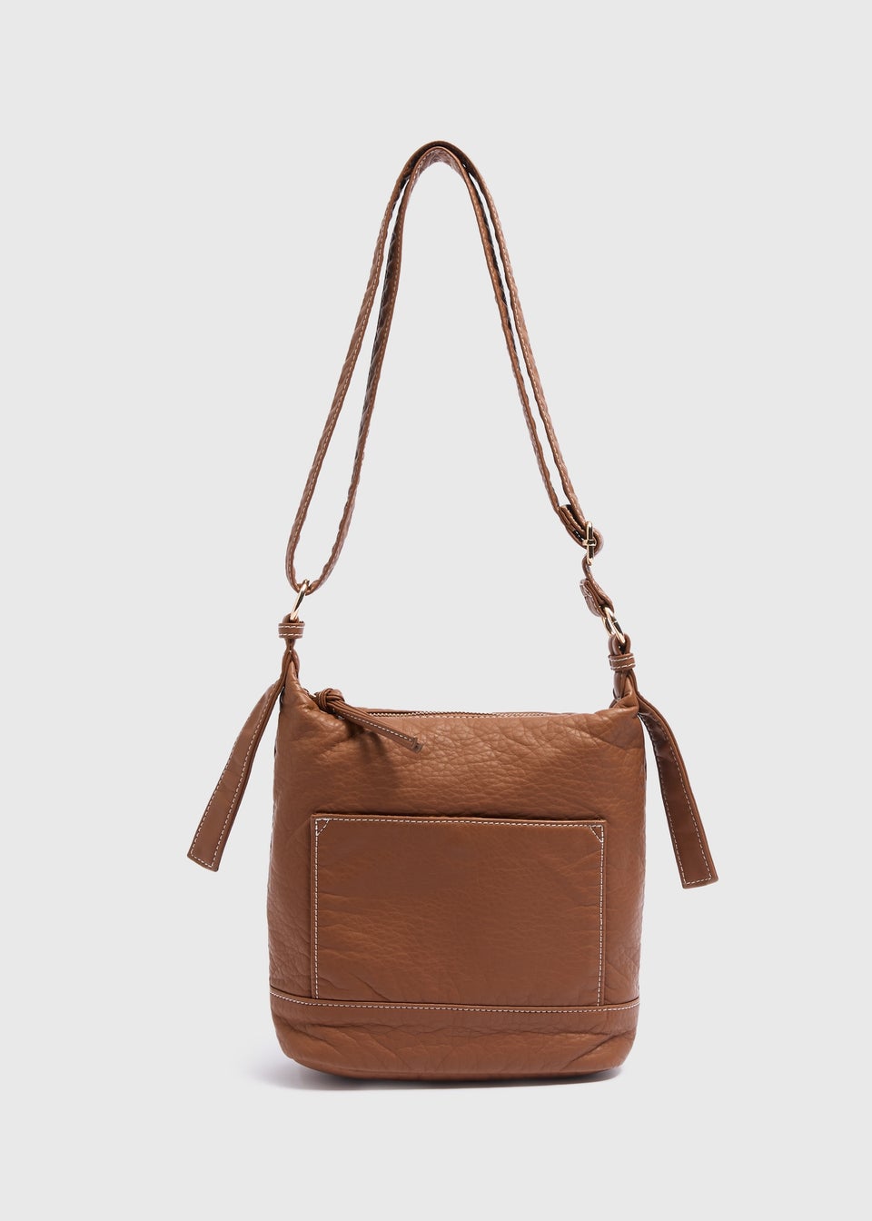 Tan Faux Leather Messenger Bag