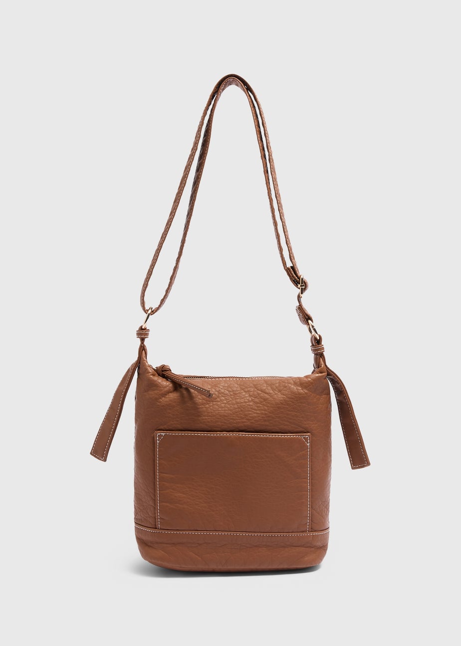 Tan Faux Leather Messenger Bag
