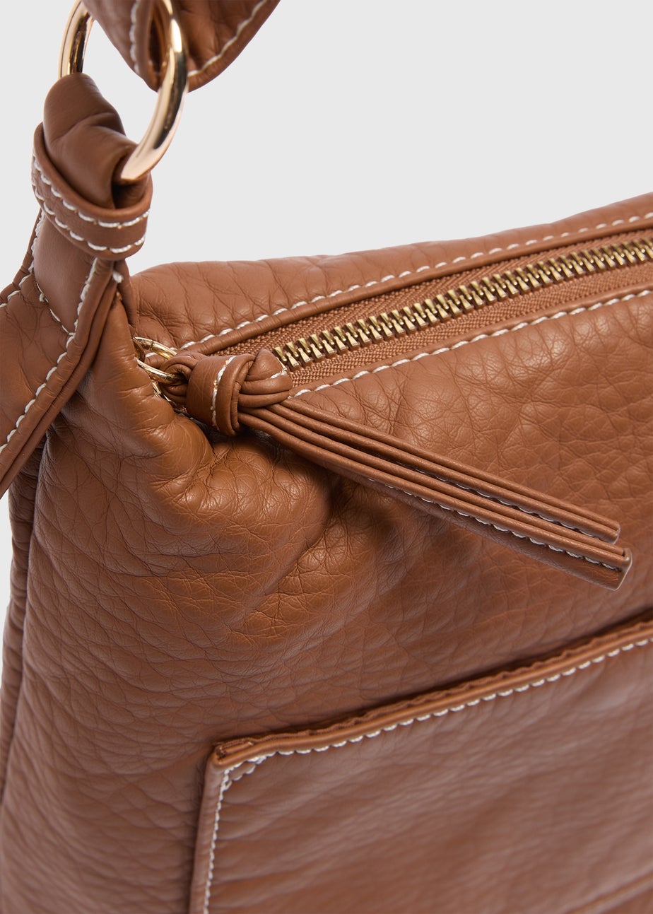 Tan Faux Leather Messenger Bag