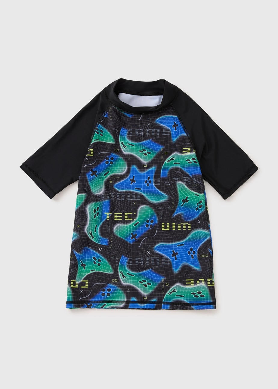 Boys Black Game Control Rash Vest (7-15yrs)