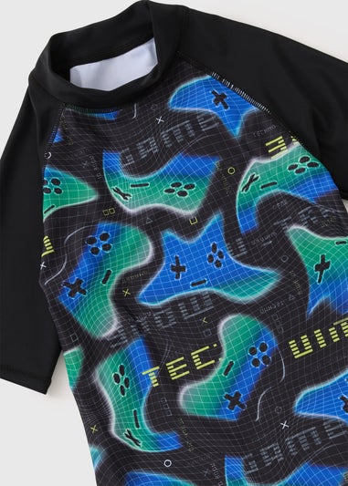 Boys Black Game Control Rash Vest (7-15yrs)