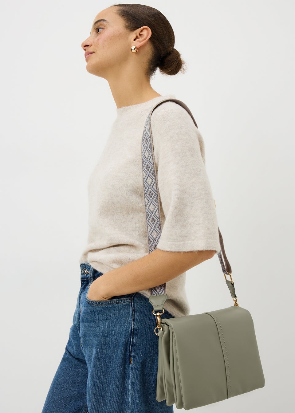 Green Triple Compartment Cross Body Bag