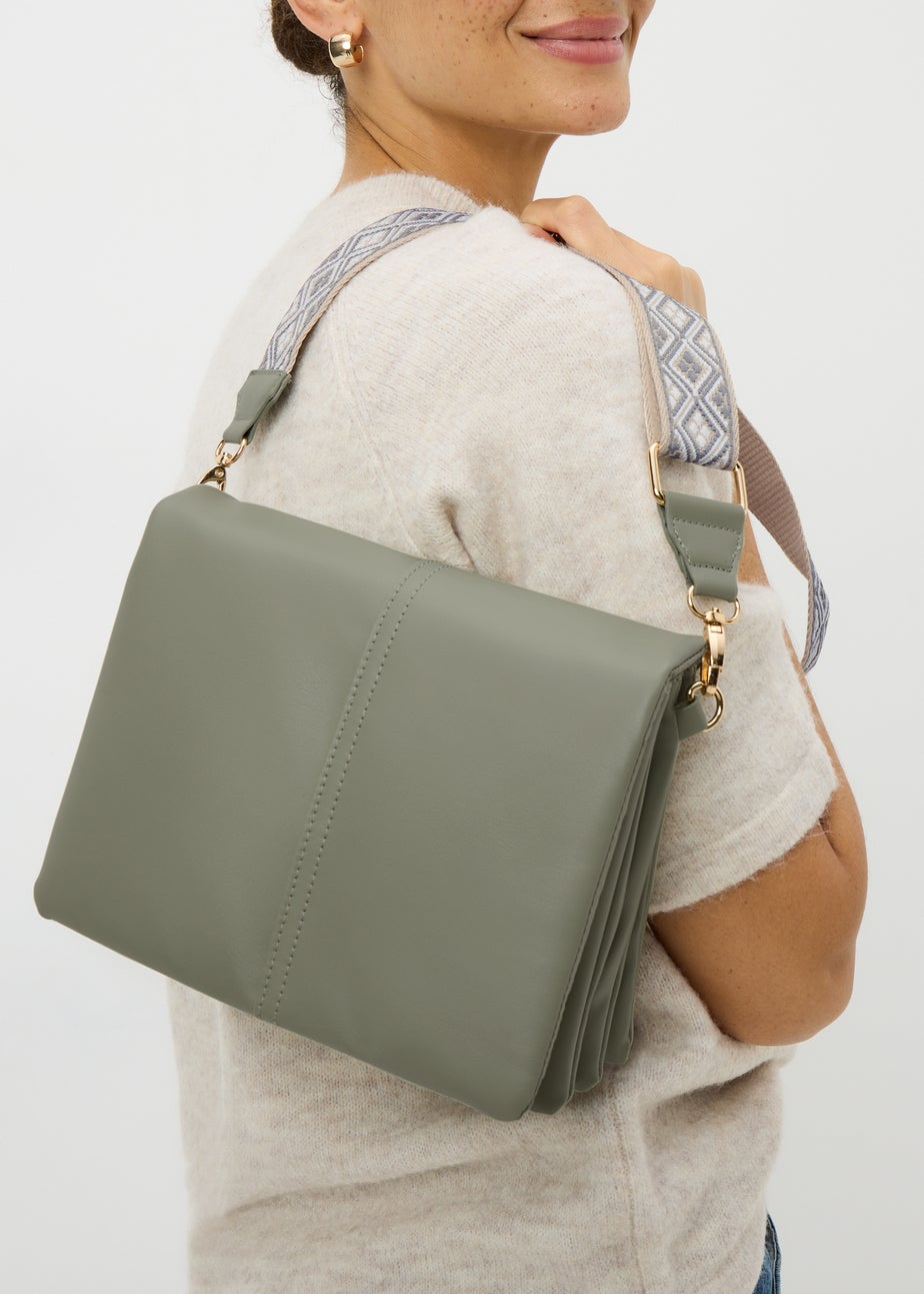 Green Triple Compartment Cross Body Bag