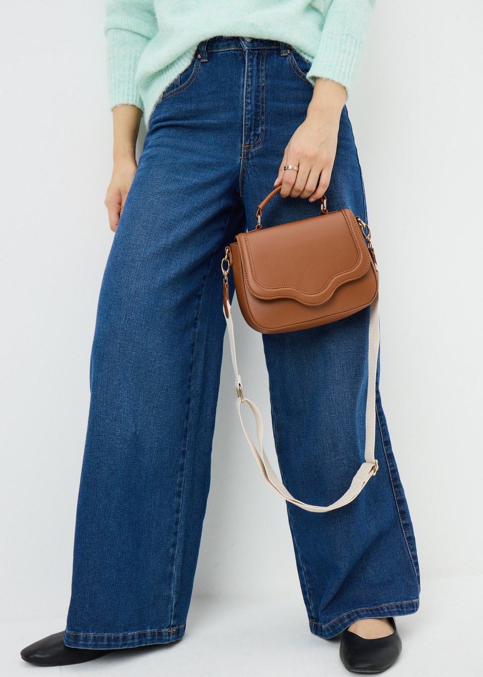 Tan Top Handle Crossbody Bag