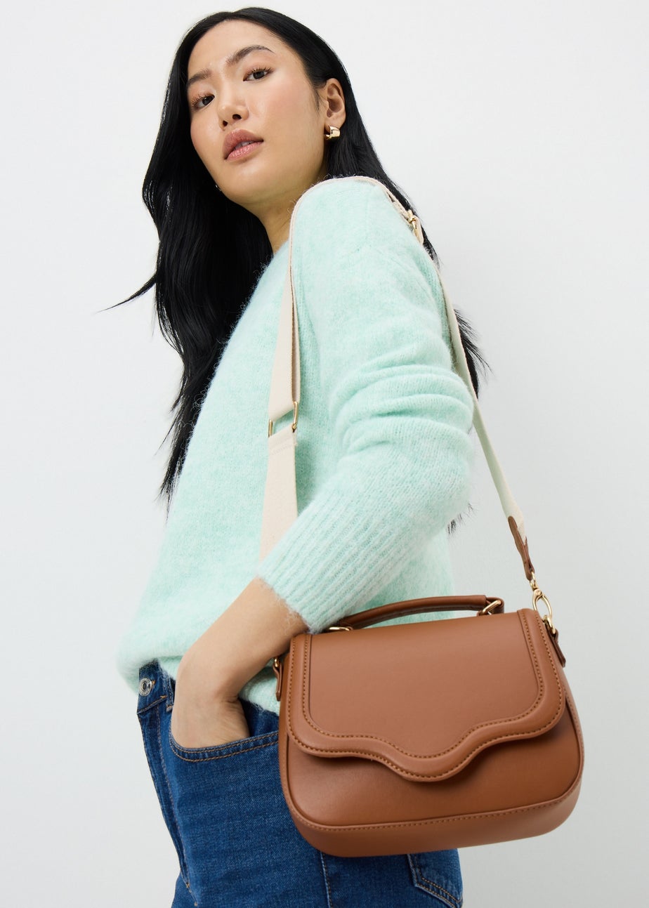 Tan Top Handle Crossbody Bag