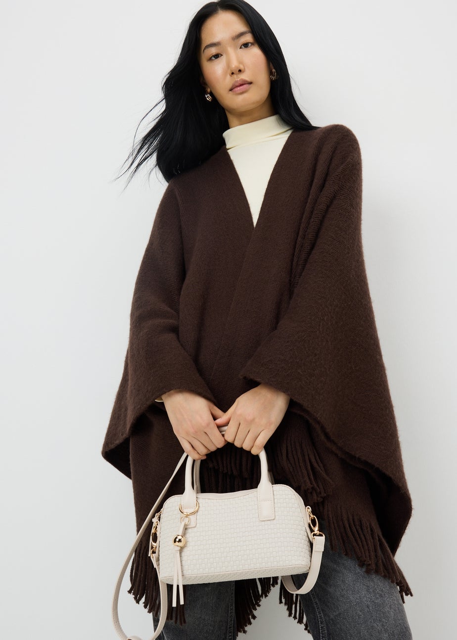 Cream Weave Top Handle Cross Body Bag