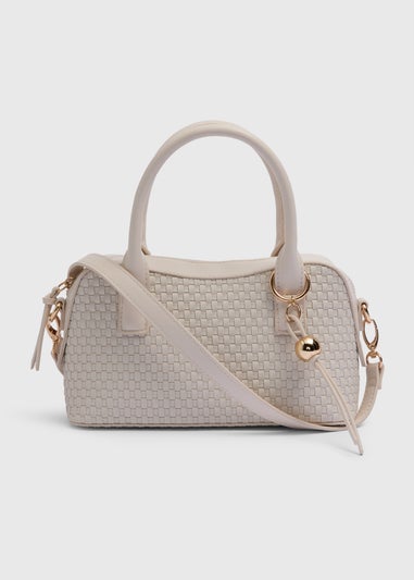 Cream Weave Top Handle Cross Body Bag