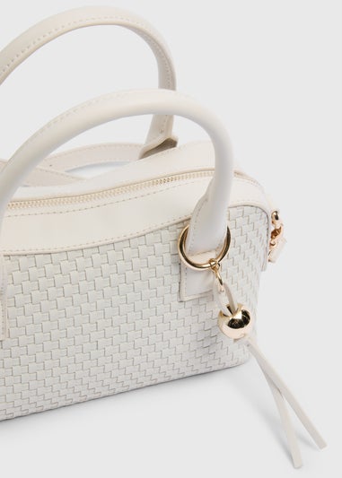 Cream Weave Top Handle Cross Body Bag
