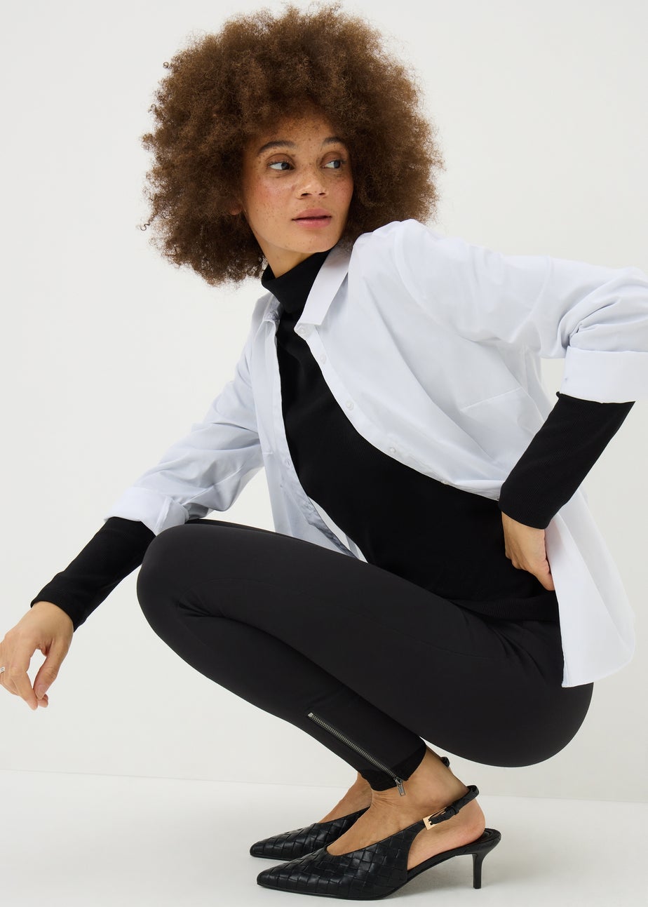 Black Body Shaper Zip Hem Leggings