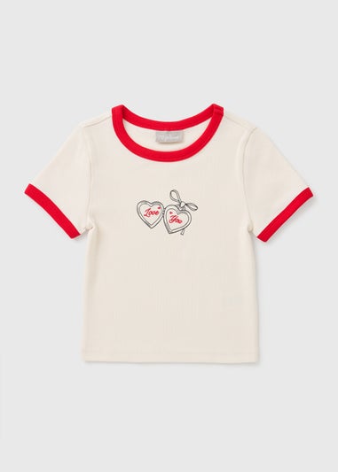 Girls Cream Lock Ringer T-Shirt (7-15yrs)