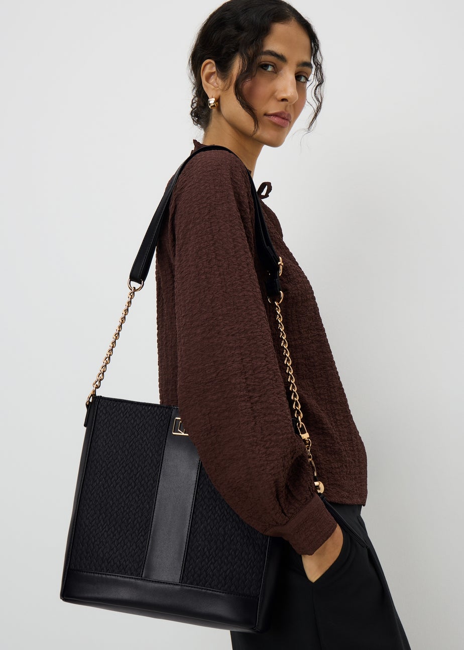 Black Textured Messenger Bag