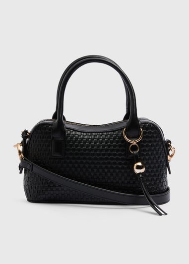 Black Weave Handle Cross Body Bag