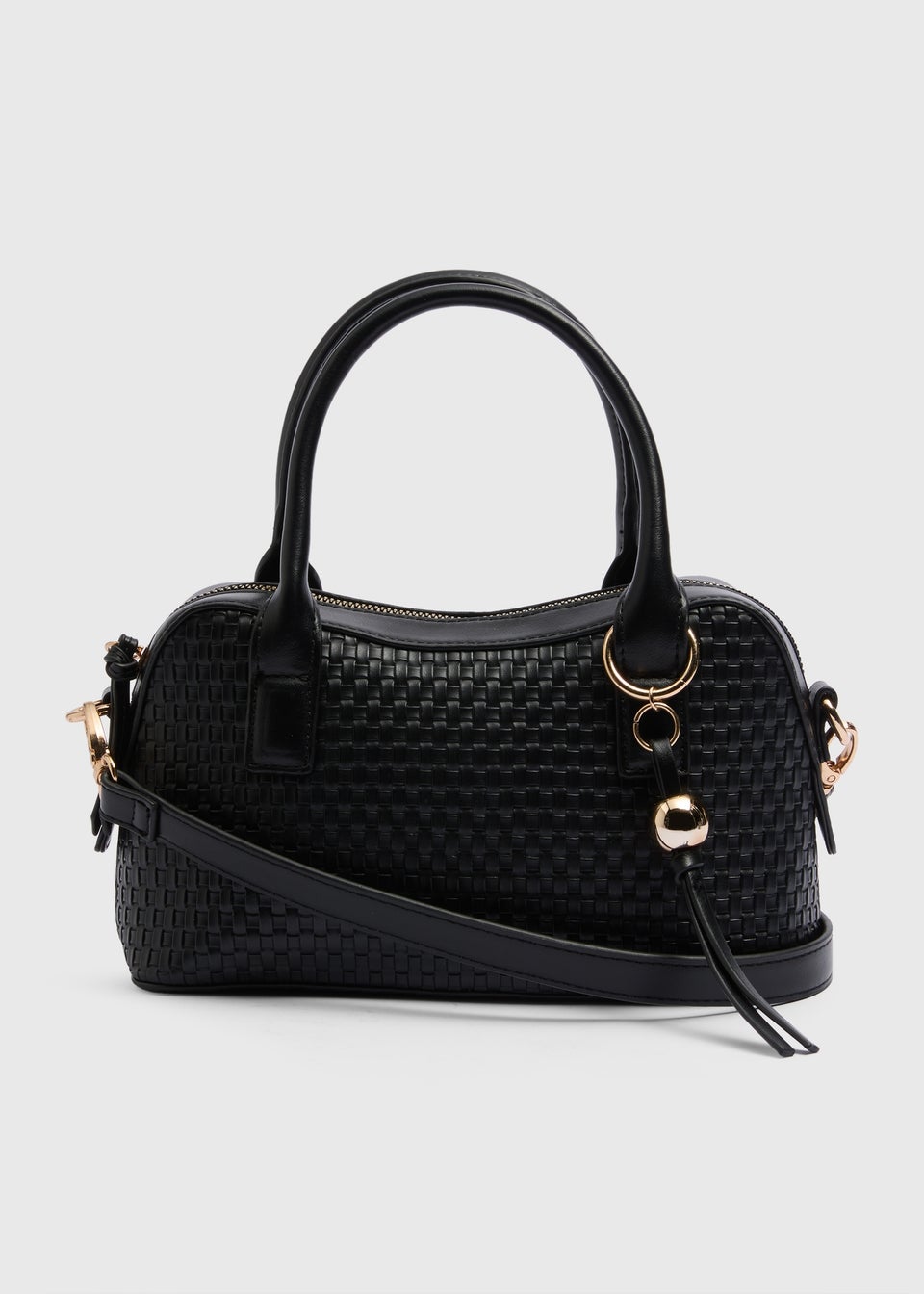 Black Weave Handle Cross Body Bag