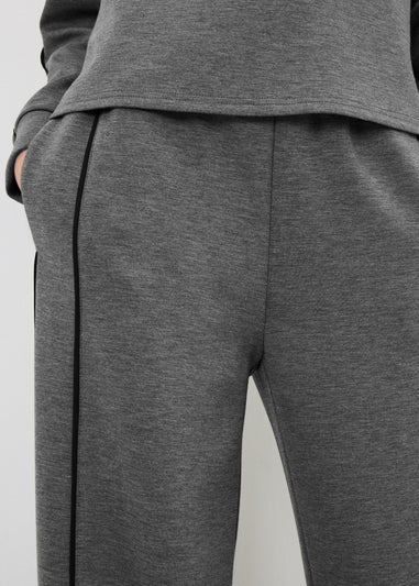 Grey Piped Scuba Co-Ord Wide Leg Trousers