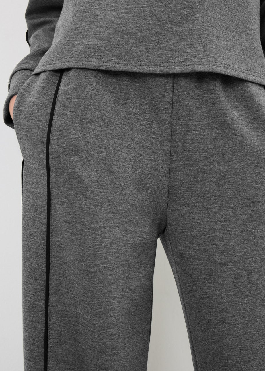 Grey Piped Scuba Co-Ord Wide Leg Trousers