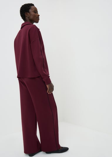 Burgundy Piped Scuba Co-Ord Wide Leg Trouser