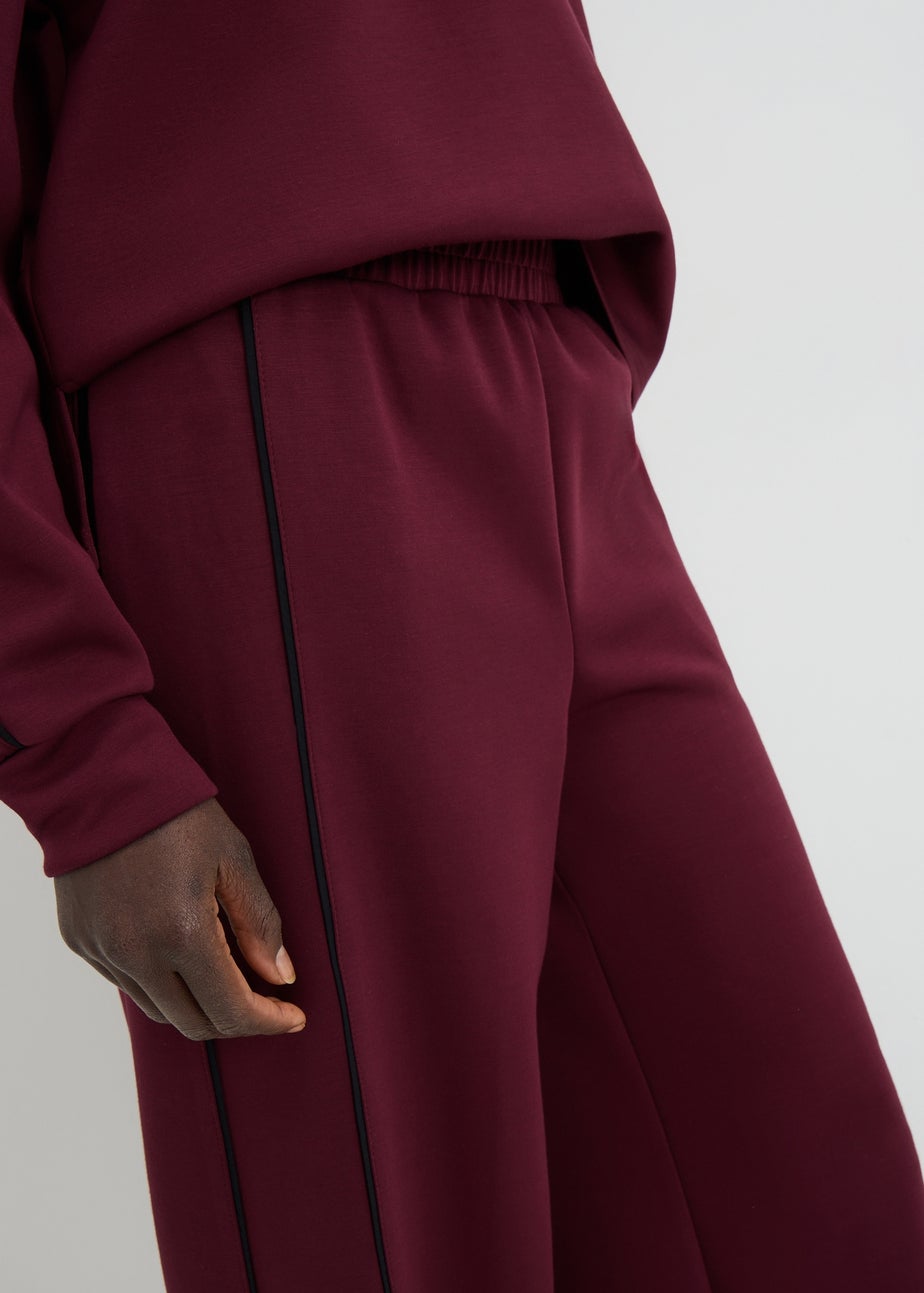 Burgundy Piped Scuba Co-Ord Wide Leg Trouser