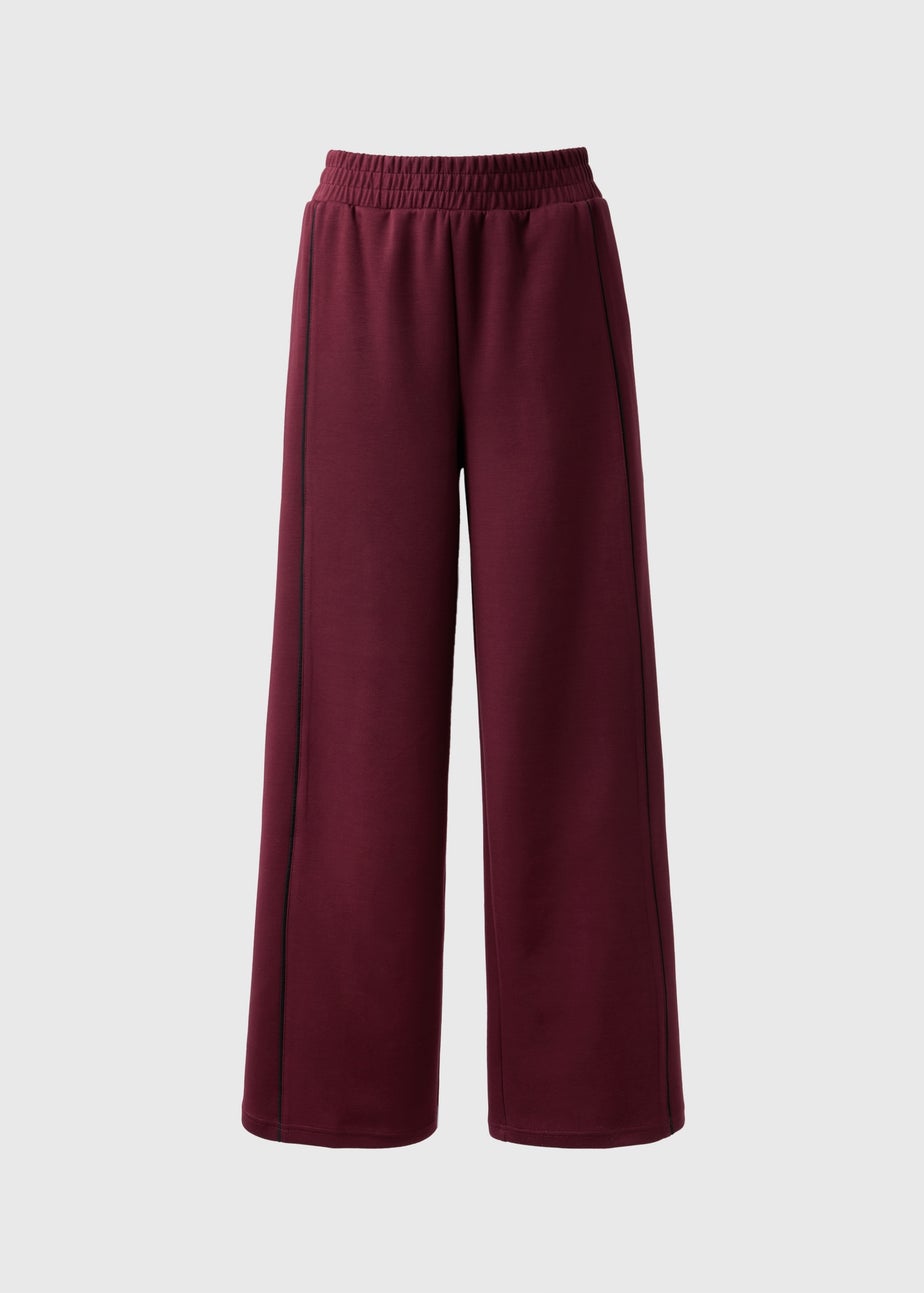 Burgundy Piped Scuba Co-Ord Wide Leg Trouser