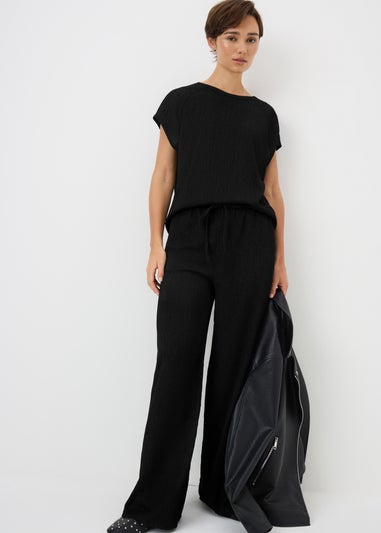 Black Textured Co Ord Wide Leg Trousers