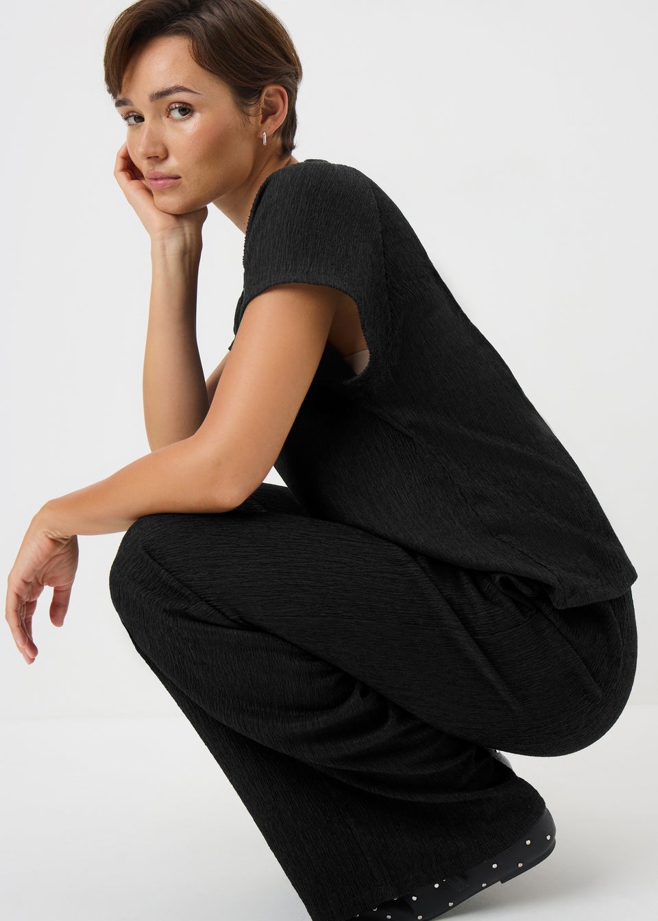 Black Textured Co Ord Wide Leg Trousers