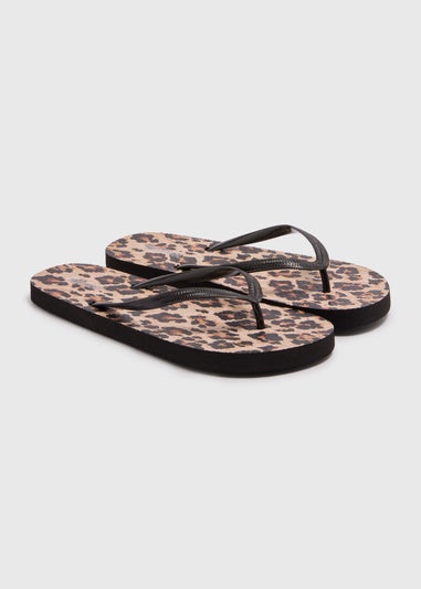 Brown Leopard Print Flip Flops