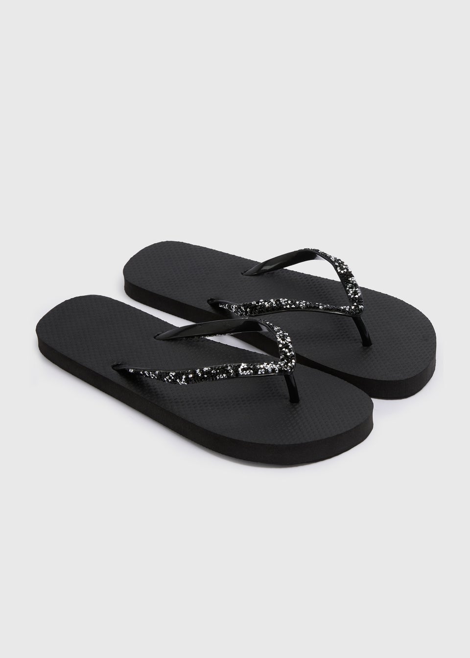 Black Diamante Flip Flops