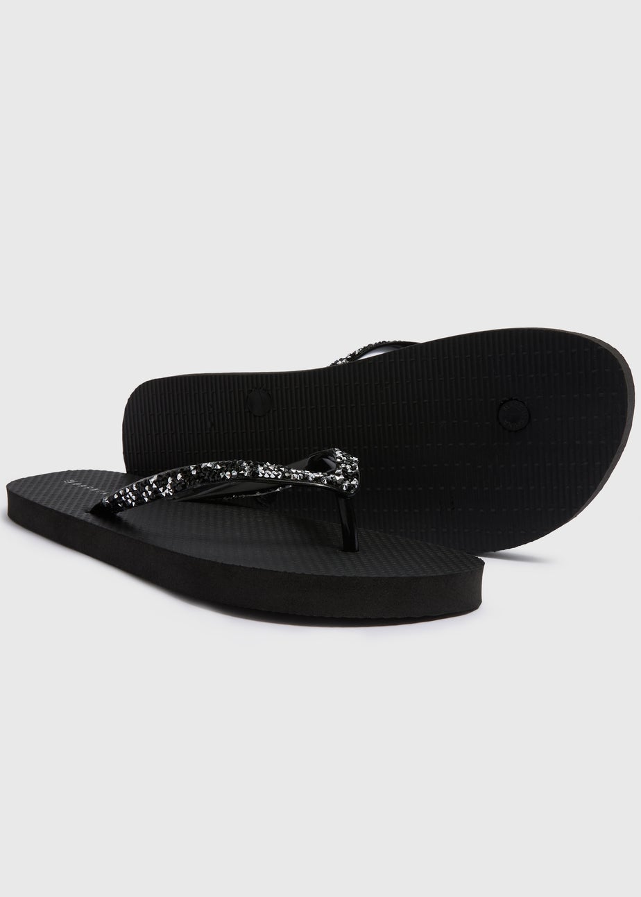 Black Diamante Flip Flops